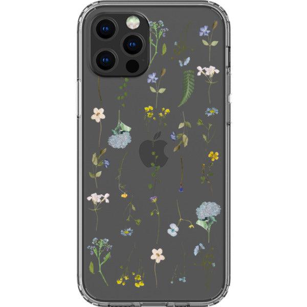 Blue Pressed Wild Flower Print Clear Phone Case