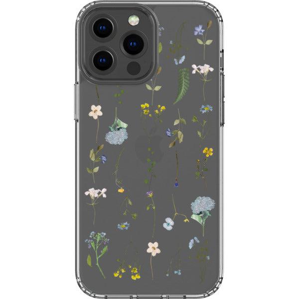 Blue Pressed Wild Flower Print Clear Phone Case