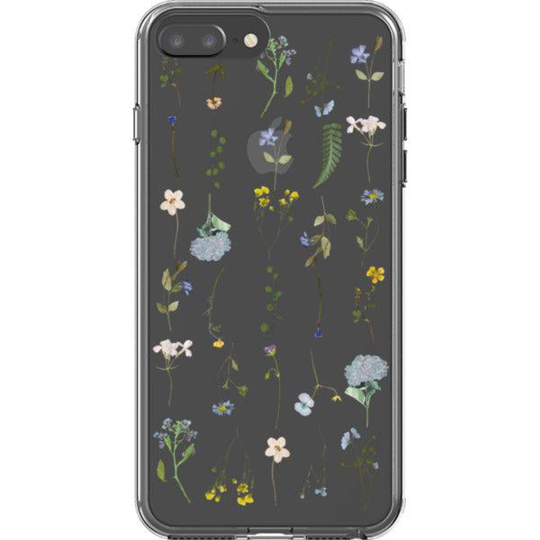 Blue Pressed Wild Flower Print Clear Phone Case