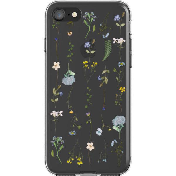 Blue Pressed Wild Flower Print Clear Phone Case