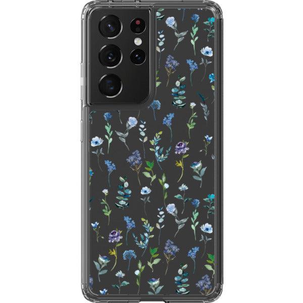 Blue Watercolor Flowers Clear Phone Case