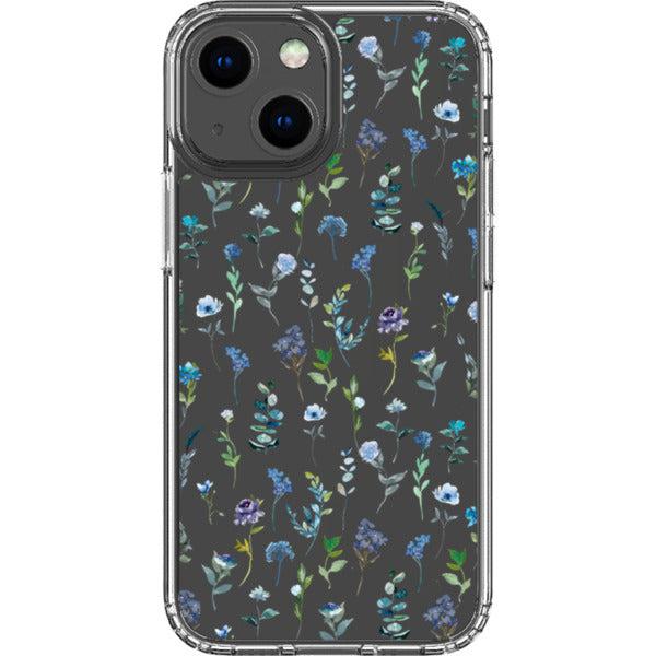 Blue Watercolor Flowers Clear Phone Case