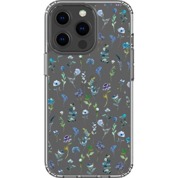 Blue Watercolor Flowers Clear Phone Case