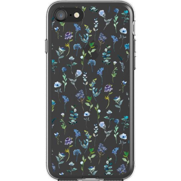 Blue Watercolor Flowers Clear Phone Case