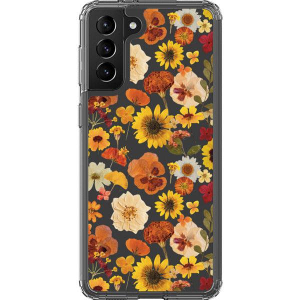 Fall Pressed Flower Print Clear Phone Case