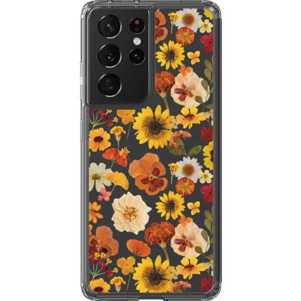 Fall Pressed Flower Print Clear Phone Case