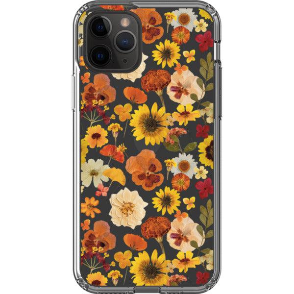 Fall Pressed Flower Print Clear Phone Case