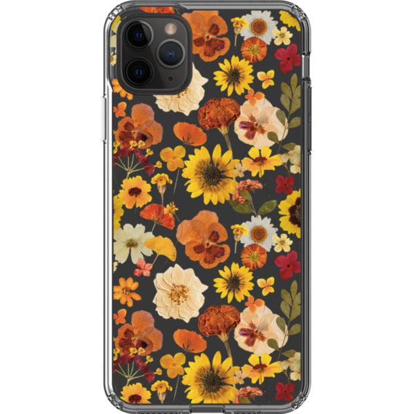 Fall Pressed Flower Print Clear Phone Case