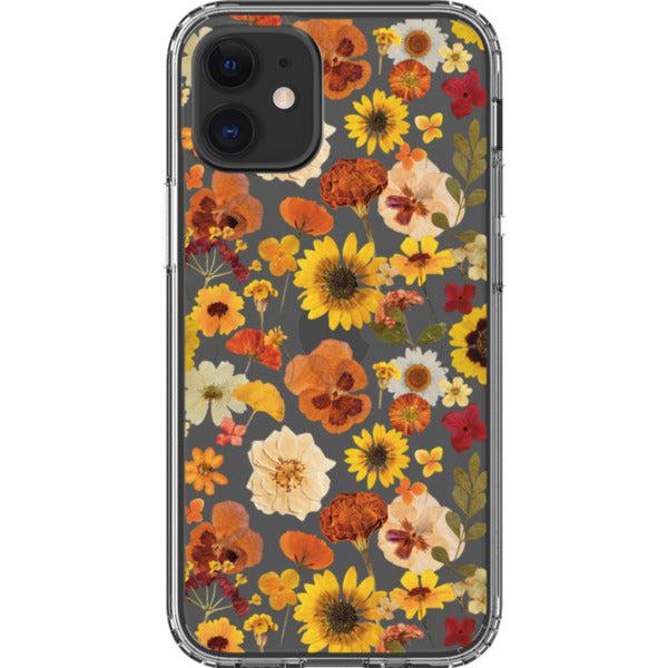 Fall Pressed Flower Print Clear Phone Case