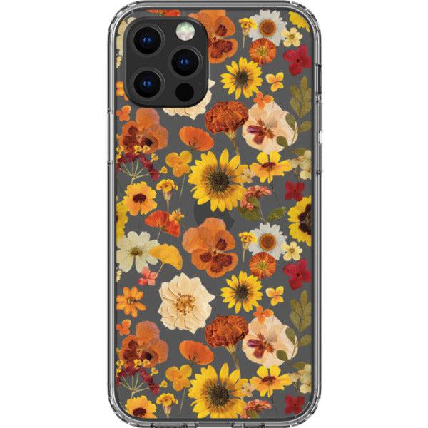 Fall Pressed Flower Print Clear Phone Case