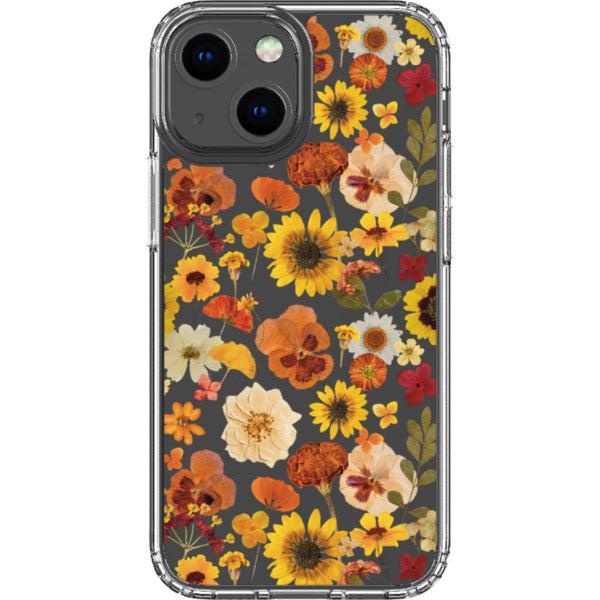 Fall Pressed Flower Print Clear Phone Case