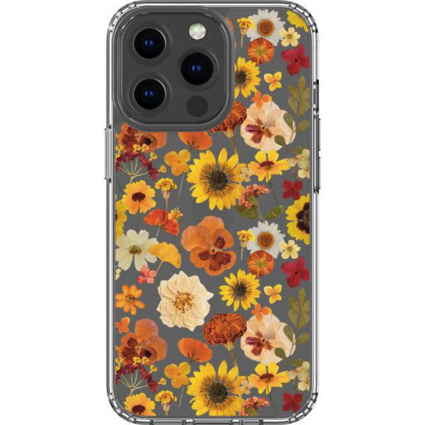 Fall Pressed Flower Print Clear Phone Case