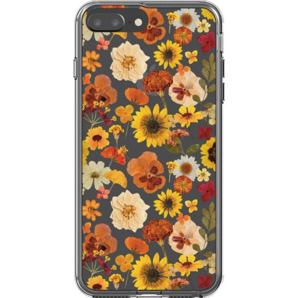 Fall Pressed Flower Print Clear Phone Case