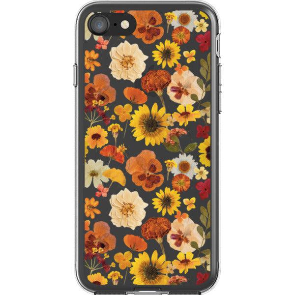 Fall Pressed Flower Print Clear Phone Case