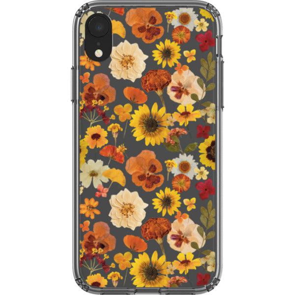 Fall Pressed Flower Print Clear Phone Case