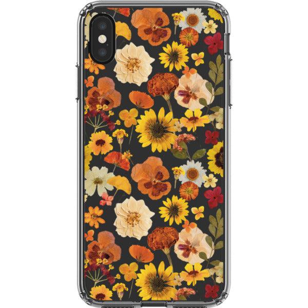 Fall Pressed Flower Print Clear Phone Case