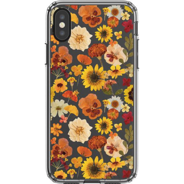 Fall Pressed Flower Print Clear Phone Case