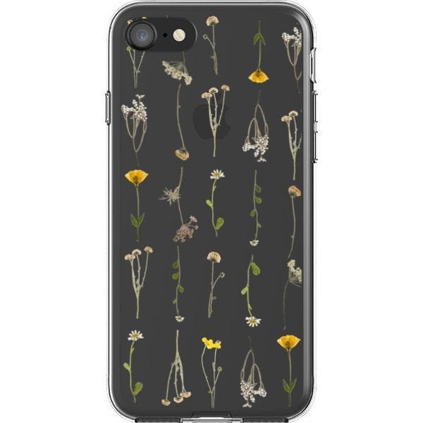 Minimal Wild Flower Print Clear Phone Case