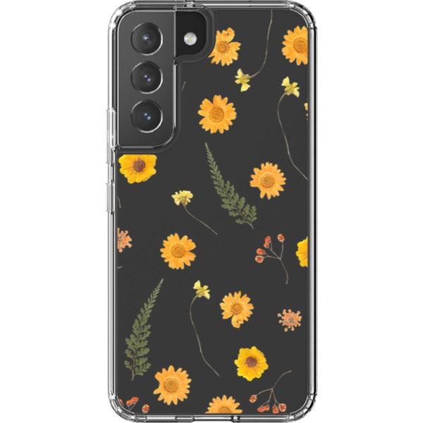 Orange Pressed Wild Flower Print Clear Phone Case