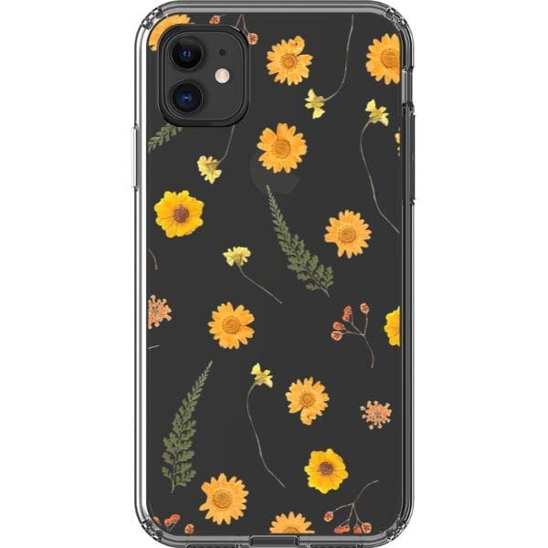 Orange Pressed Wild Flower Print Clear Phone Case