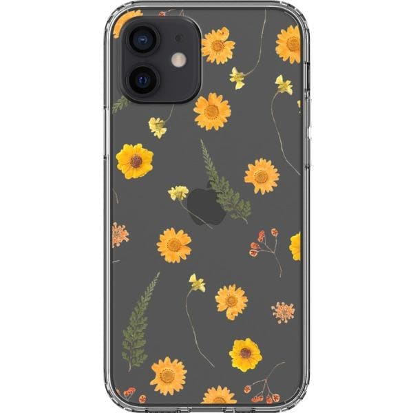 Orange Pressed Wild Flower Print Clear Phone Case