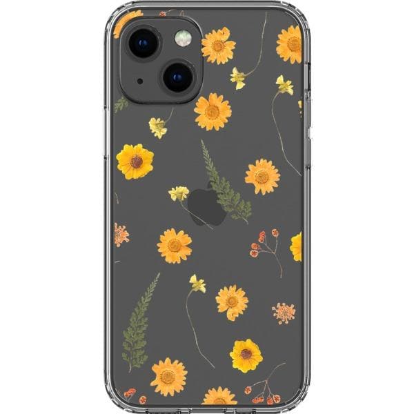 Orange Pressed Wild Flower Print Clear Phone Case