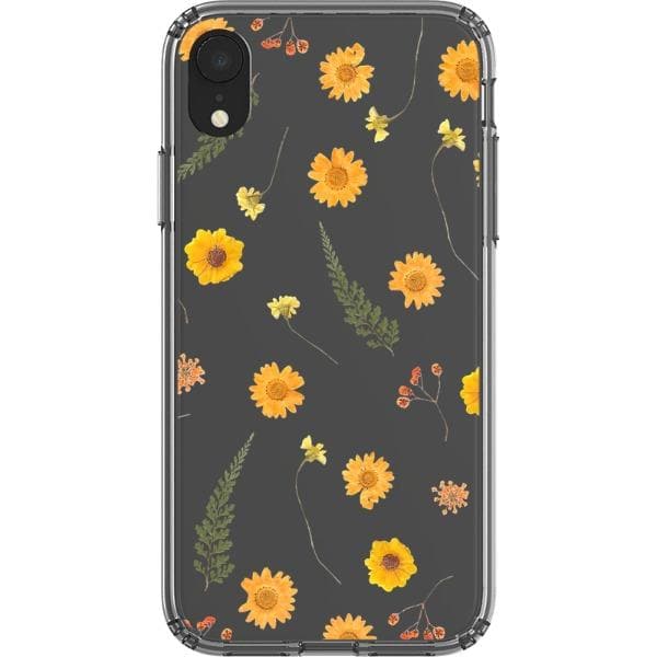 Orange Pressed Wild Flower Print Clear Phone Case