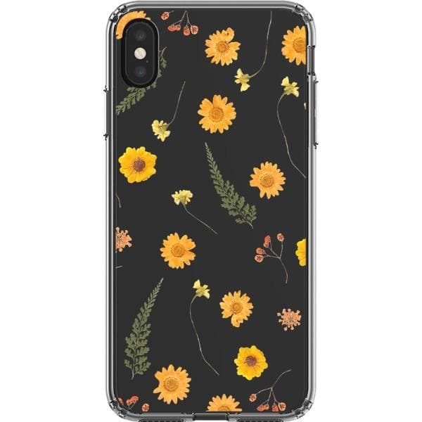 Orange Pressed Wild Flower Print Clear Phone Case