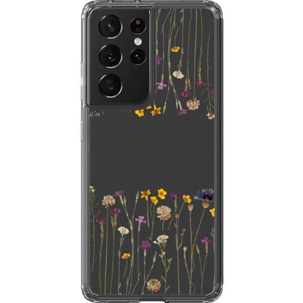 Purple Gold Pressed Wild Flower Print Clear Phone Case