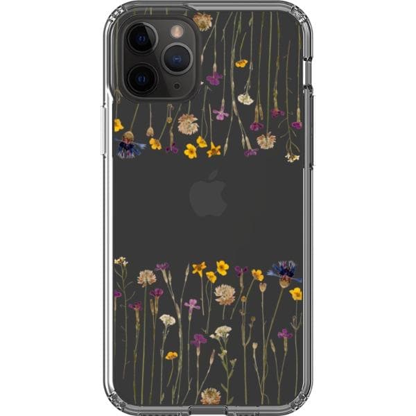 Purple Gold Pressed Wild Flower Print Clear Phone Case