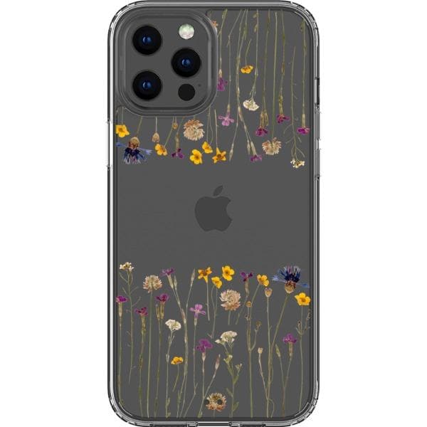 Purple Gold Pressed Wild Flower Print Clear Phone Case