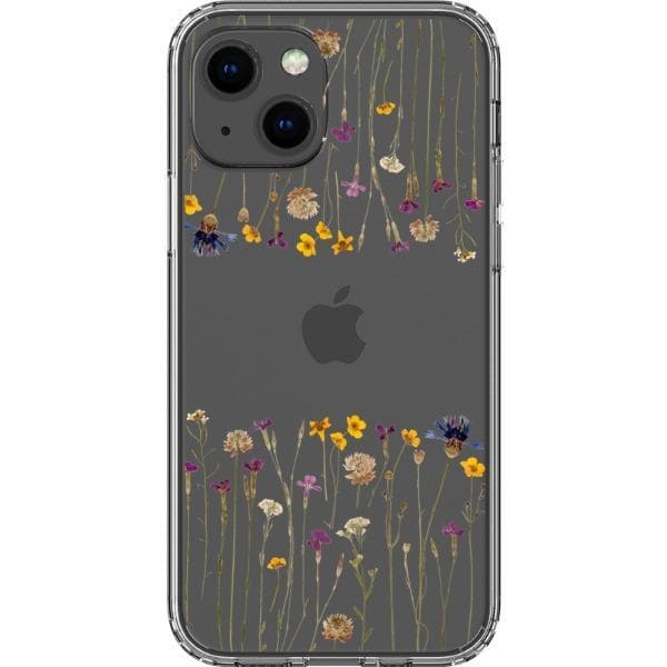 Purple Gold Pressed Wild Flower Print Clear Phone Case