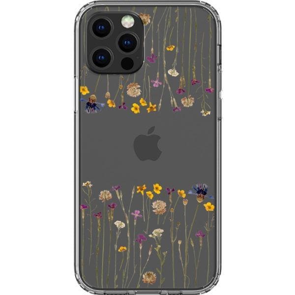 Purple Gold Pressed Wild Flower Print Clear Phone Case