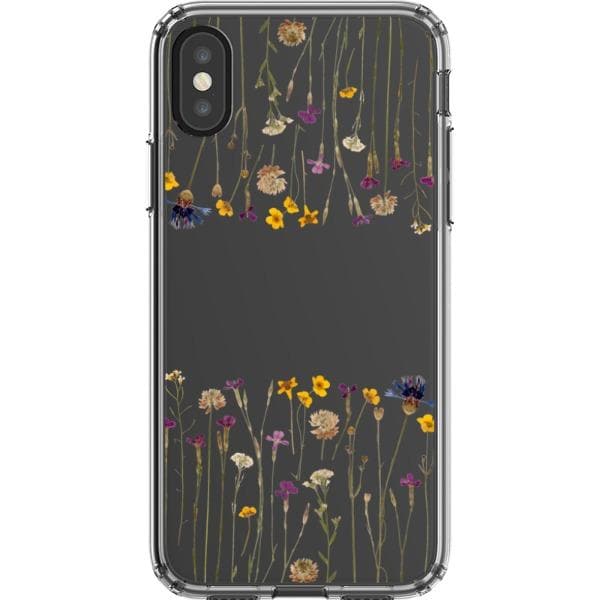 Purple Gold Pressed Wild Flower Print Clear Phone Case