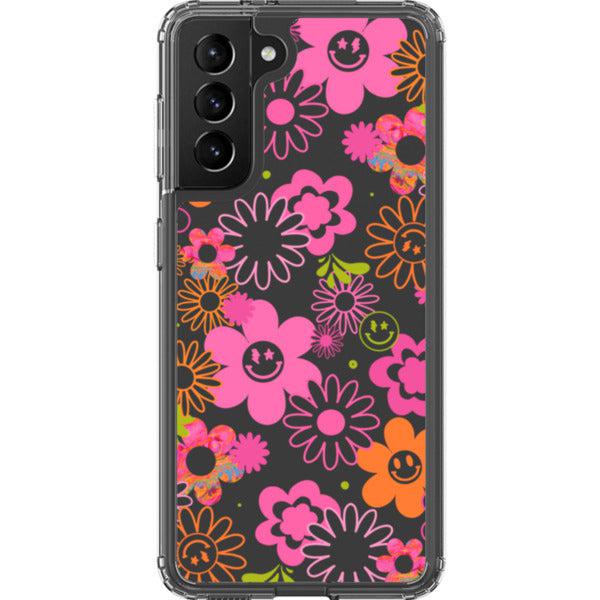 Retro Smiley Face Daisies Clear Phone Case