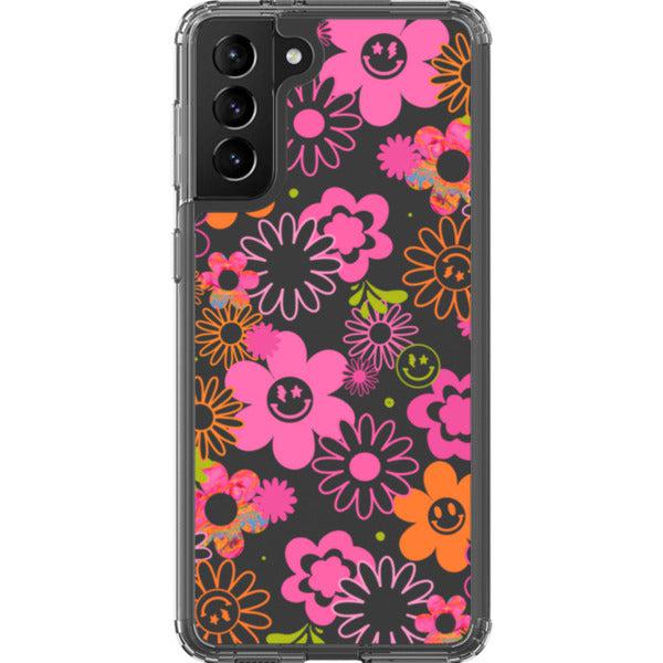 Retro Smiley Face Daisies Clear Phone Case