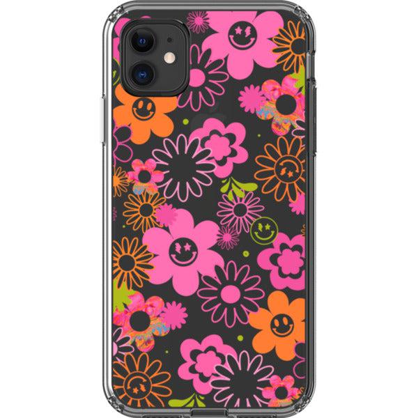 Retro Smiley Face Daisies Clear Phone Case