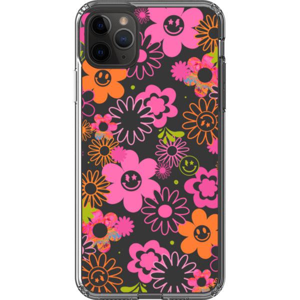 Retro Smiley Face Daisies Clear Phone Case