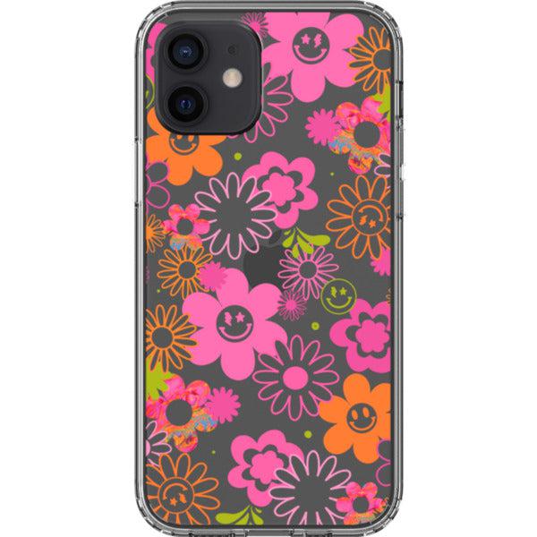 Retro Smiley Face Daisies Clear Phone Case