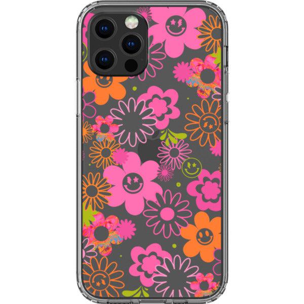 Retro Smiley Face Daisies Clear Phone Case