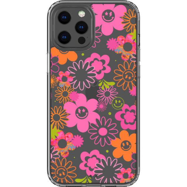 Retro Smiley Face Daisies Clear Phone Case