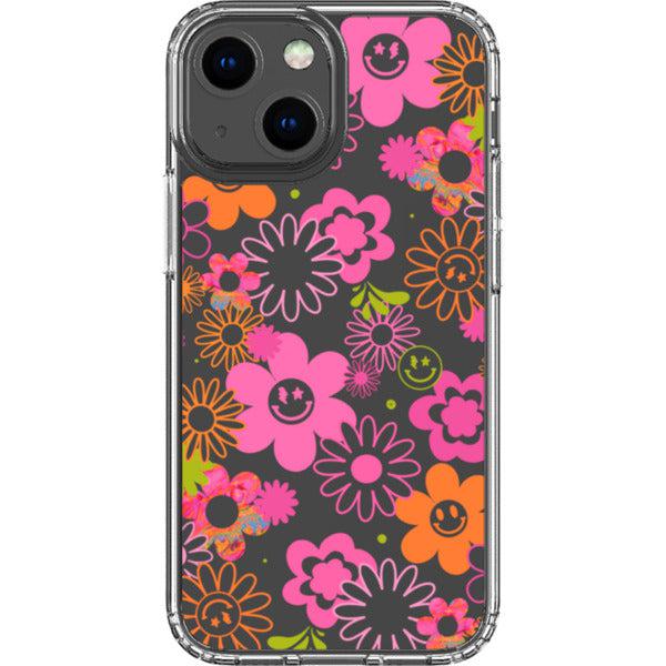 Retro Smiley Face Daisies Clear Phone Case