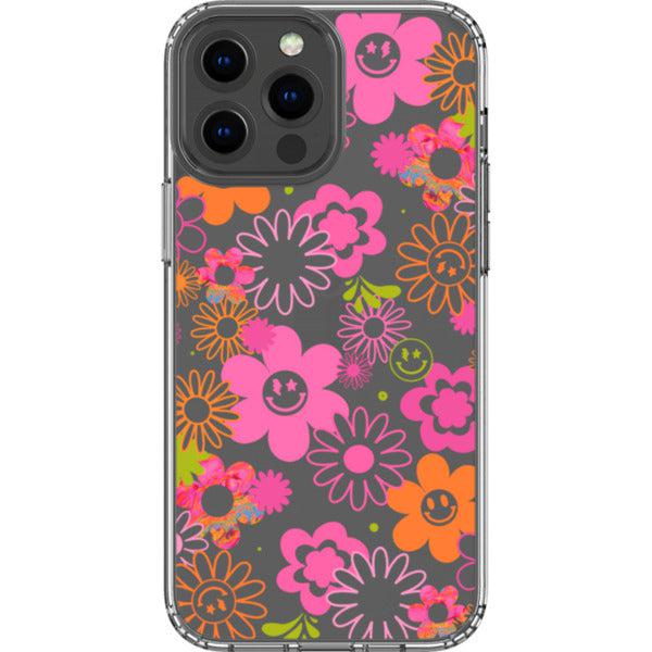 Retro Smiley Face Daisies Clear Phone Case