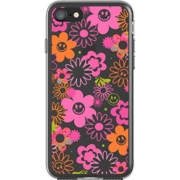 Retro Smiley Face Daisies Clear Phone Case