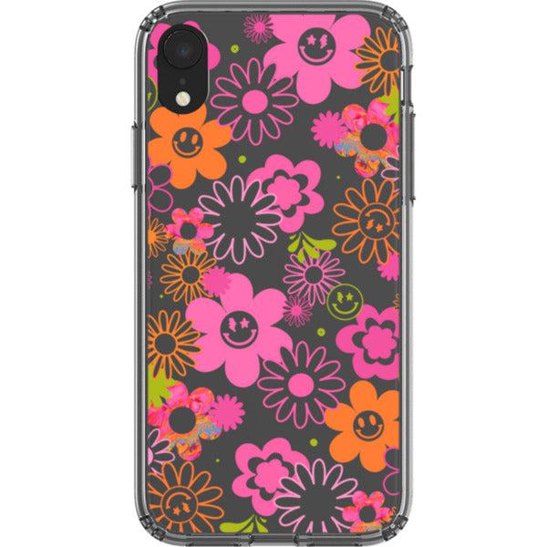 Retro Smiley Face Daisies Clear Phone Case