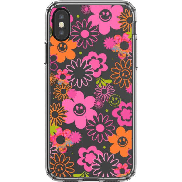 Retro Smiley Face Daisies Clear Phone Case