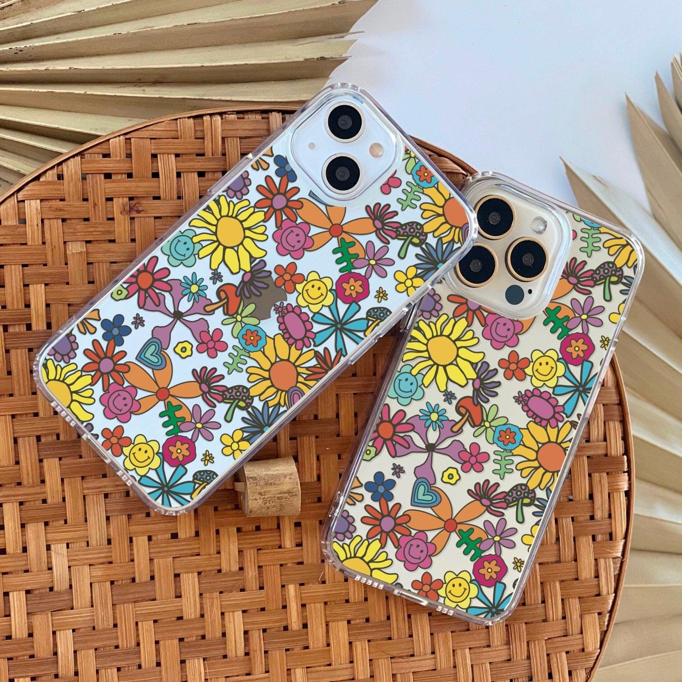 Aesthetic Retro Flowers Clear Phone Case