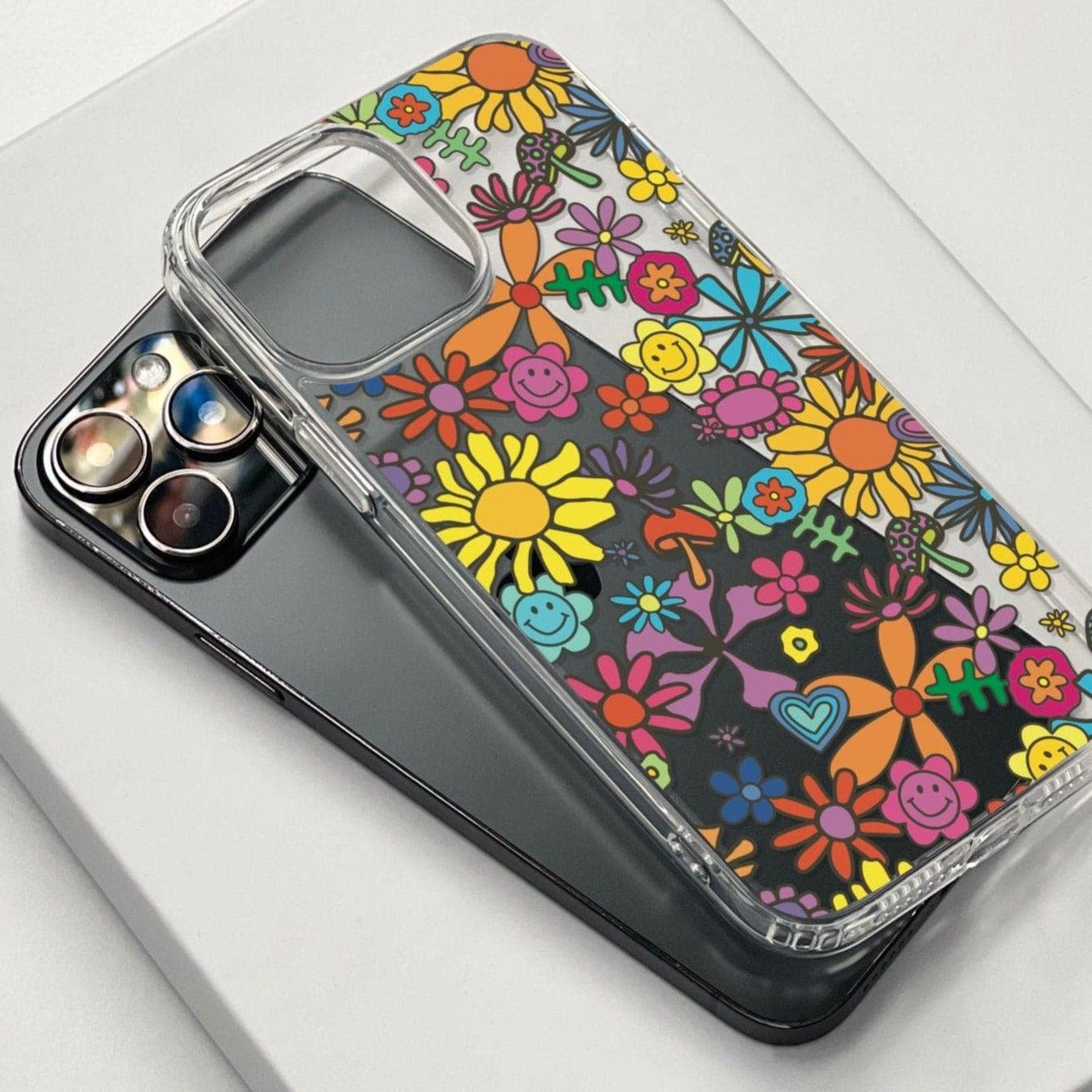 Aesthetic Retro Flowers Clear Phone Case