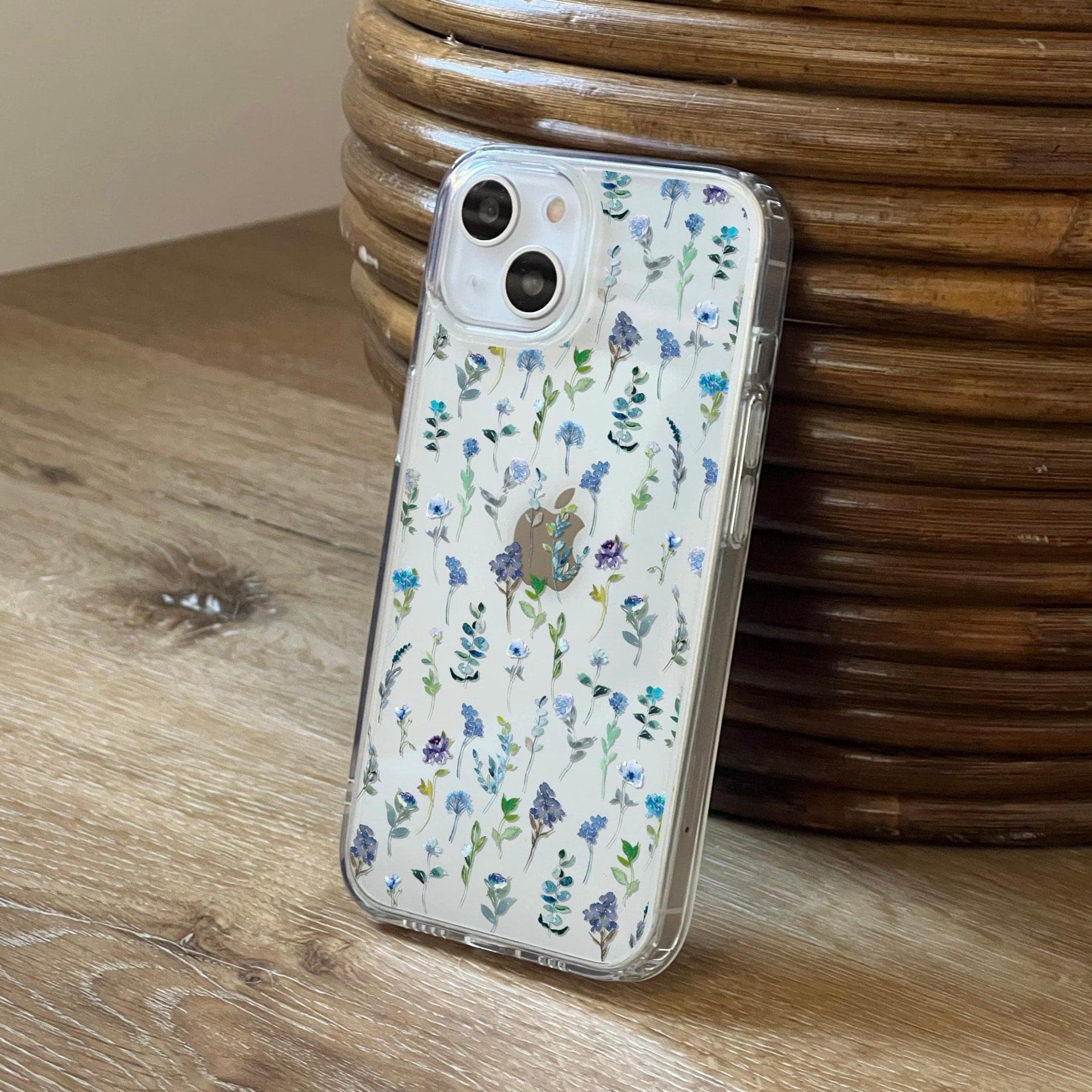 Blue Watercolor Flowers Clear Phone Case