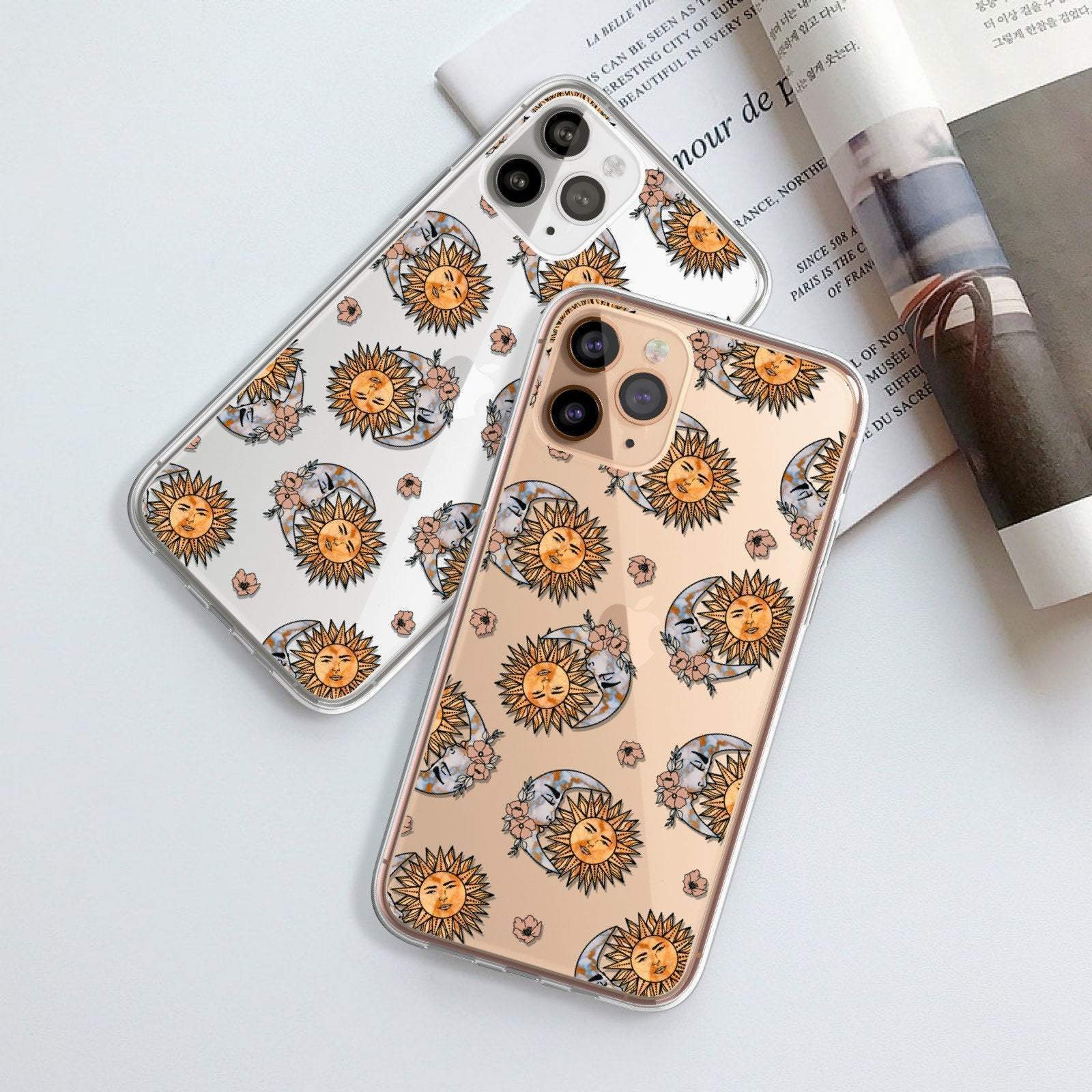 Boho Opal Sun Moon Clear Phone Case